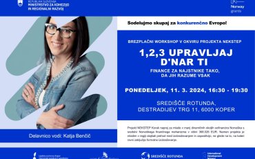 1,2,3 UPRAVLJAJ D'NAR TI &ndash; Brezplačna delavnica za mlade